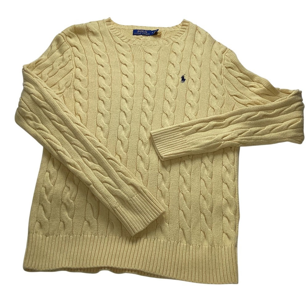 Polo by Ralph Lauren Women's Cable Knit Crewneck Sweater in Pale Yellow
